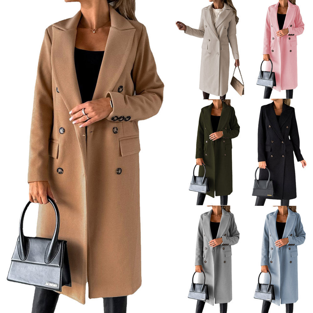 Long-sleeved Double-breasted Wool Coat