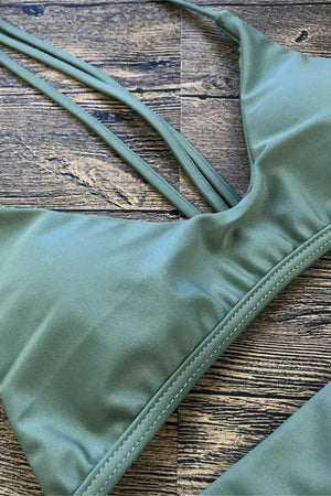 Olive Strappy Triangle Brazilian Bikini Swimsuit - Two Piece Set.bi