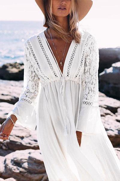 Best Casual Lace Beach Vacation Maxi Dress