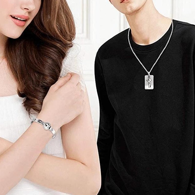 His and Hers Love Heart Lock, Bracelet & Necklace Set