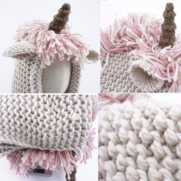 Crochet Cartoon Unicorn Winter Hat With Scarf Pocket