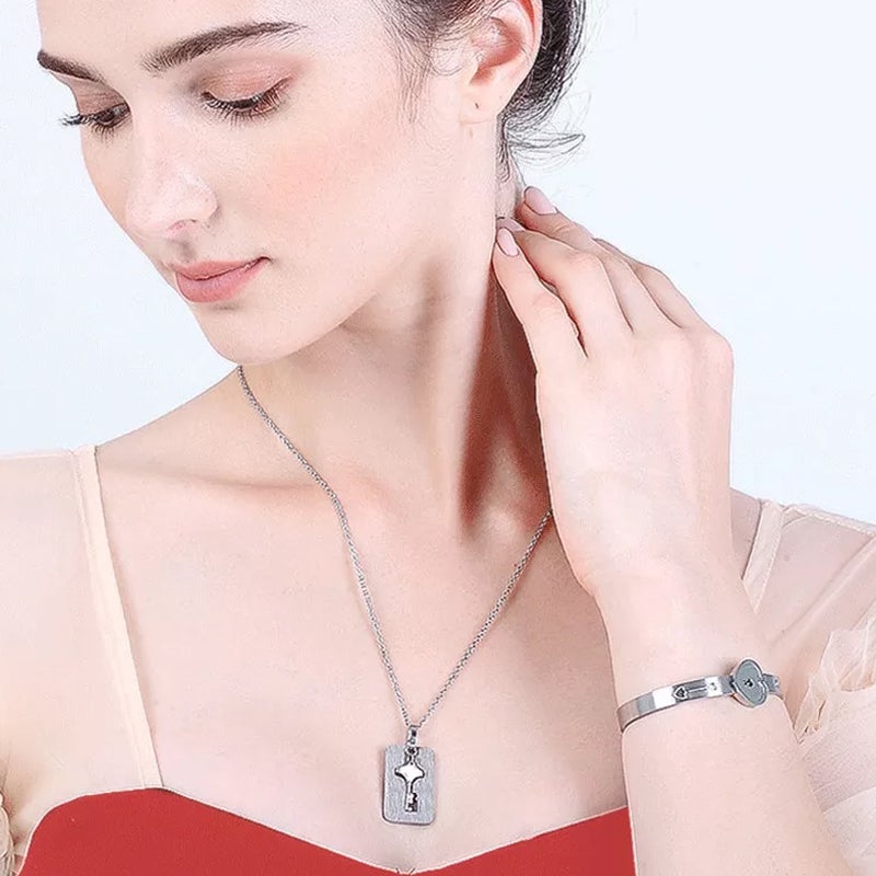 His and Hers Love Heart Lock, Bracelet & Necklace Set