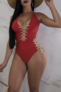Solid Color Strapped One Piece Swimwear