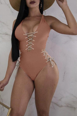 Solid Color Strapped One Piece Swimwear